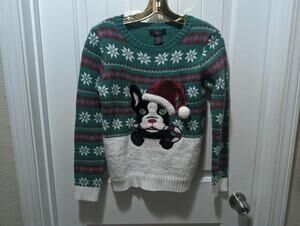 Puppy Dog French Bulldog Ugly Christmas Sweater Red Sequin Kids L It’s Our Time